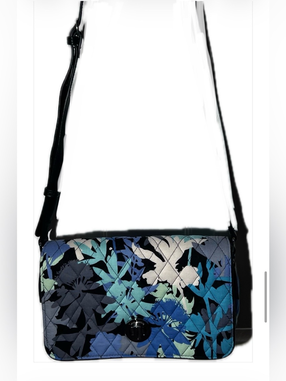 VERA BRADLEY Tropical Floral Diamond Quilted Shoulder Bag -Black, Blue, Teal